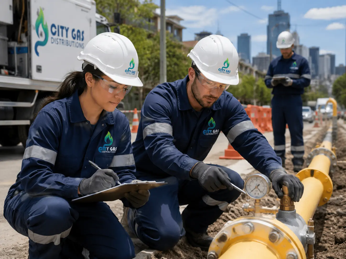 Engineers inspecting pipeline